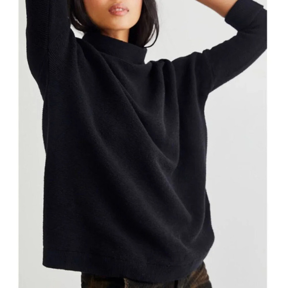Free People Ottoman Slouchy Tunic Sweater Top NWT Oversized Black Size XS - Picture 3 of 13